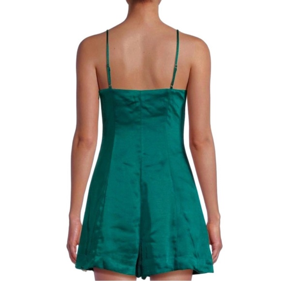 ENDLESS ROSE GREEN SATIN BUTTON FRONT ROMPER - Picture 5 of 8